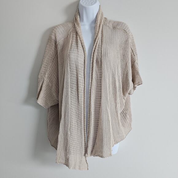 Eileen Fisher Cardigan Womens 3X Beige Organic Linen Open Front Knit Lightweight - Picture 1 of 7